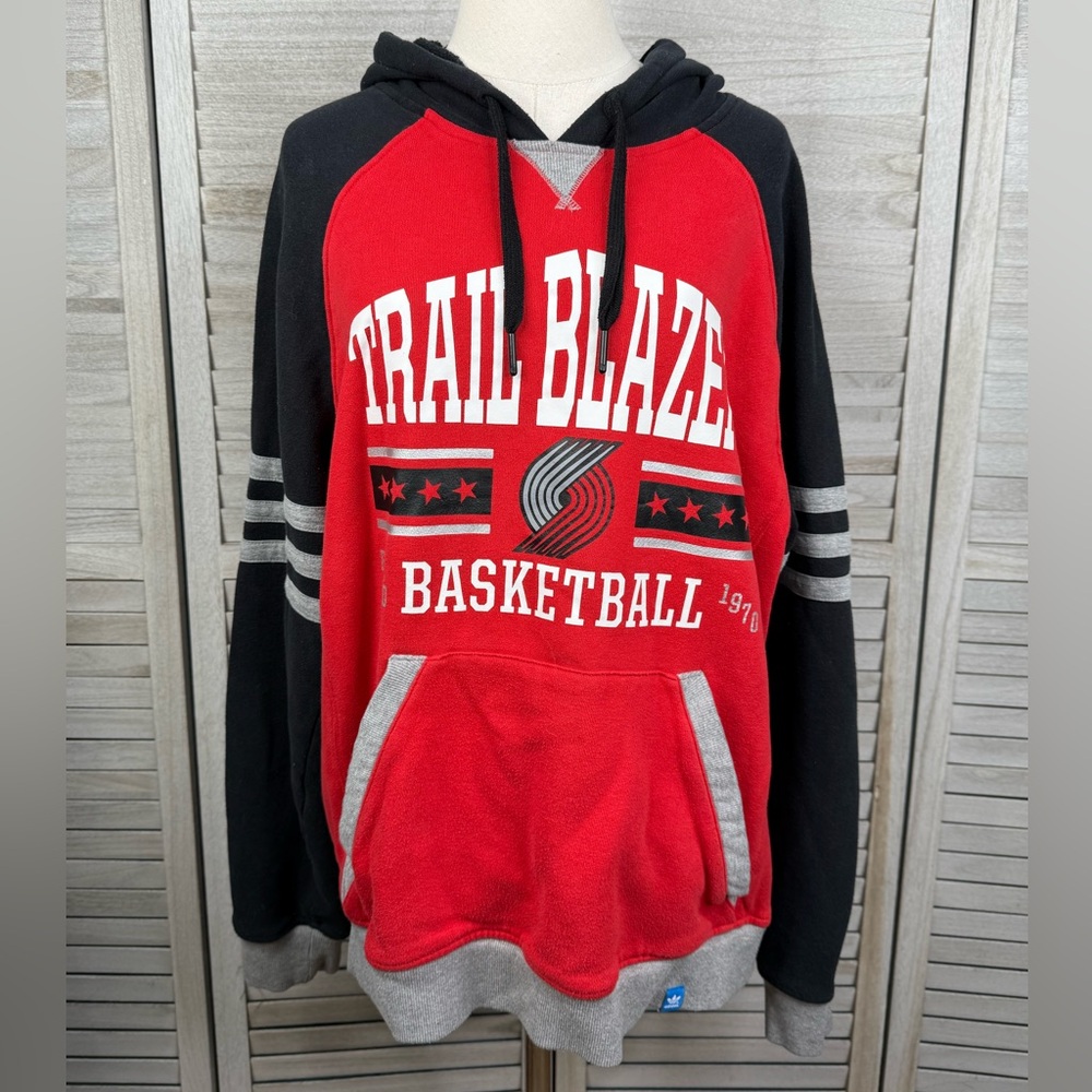 ADIDAS NBA Portland Trail Blazers Pullover Hoodie Sweatshirt Red/Black Multi-XL